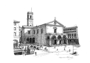 Tekening getiteld "Leghorn Cathedral S…" door Francesco Marinelli, Origineel Kunstwerk, Inkt