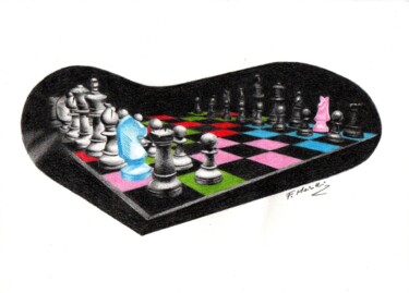 Zeichnungen mit dem Titel "Chess love" von Francesco Marinelli, Original-Kunstwerk, Bleistift