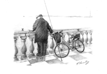 Painting titled "Fisherman" by Francesco Marinelli, Original Artwork, Charcoal