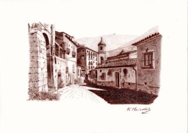 Drawing titled "Mountain village" by Francesco Marinelli, Original Artwork, Pencil