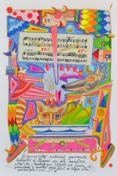 Gravures & estampes intitulée "Il povero gatto" par Francesco Musante, Œuvre d'art originale, Sérigraphie