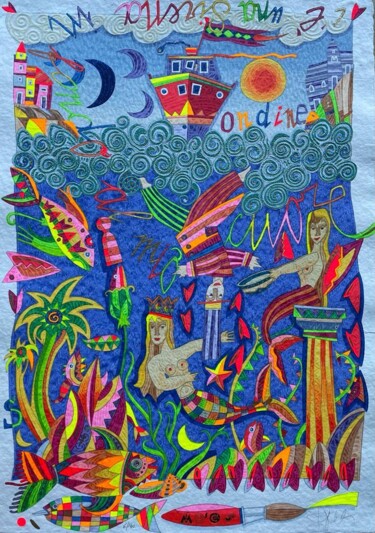 Gravures & estampes intitulée "C'è una sirena in f…" par Francesco Musante, Œuvre d'art originale, Sérigraphie