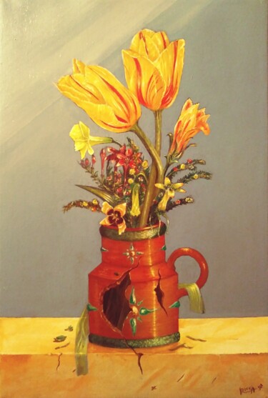 Painting titled "Tulipani" by Francesco Ricca, Original Artwork, Acrylic Mounted on Wood Stretcher frame