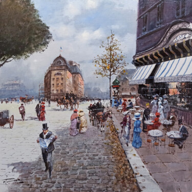 Painting titled "Parisian afternoon…" by Francesco Tammaro, Original Artwork, Oil Mounted on Wood Panel