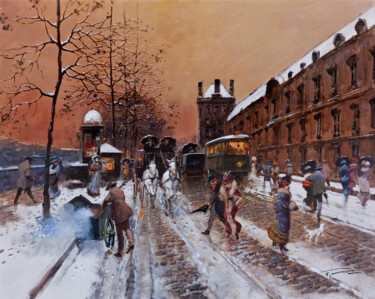 Painting titled "Snowed in Paris - O…" by Francesco Tammaro, Original Artwork, Oil Mounted on Wood Panel