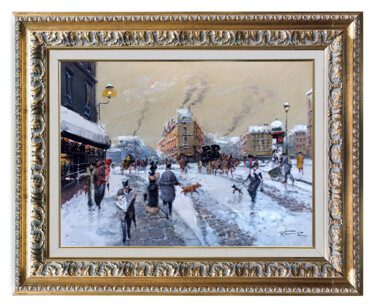 Painting titled "Snow in Paris - old…" by Francesco Tammaro, Original Artwork, Oil Mounted on Wood Panel