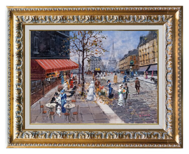 Painting titled "Paris cityscape - C…" by Francesco Tammaro, Original Artwork, Oil Mounted on Wood Panel