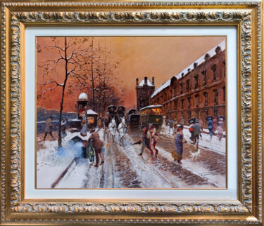 Painting titled "Snowed in Psris - o…" by Francesco Tammaro, Original Artwork, Oil Mounted on Wood Panel