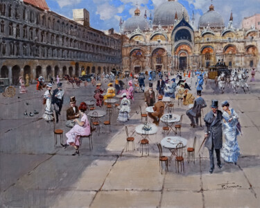 Painting titled "Piazza San Marco Ve…" by Francesco Tammaro, Original Artwork, Oil Mounted on Wood Panel