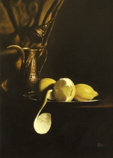 Pittura intitolato "Il pompelmo e l'oro" da Francesco Dossena, Opera d'arte originale