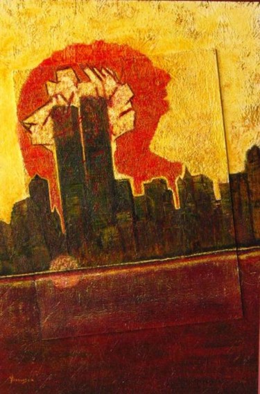 Peinture intitulée "911 - NINE ELEVEN" par Francesca, Œuvre d'art originale, Huile