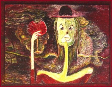 Peinture intitulée "DERRIERE LE CLOWN" par Francesca, Œuvre d'art originale, Huile