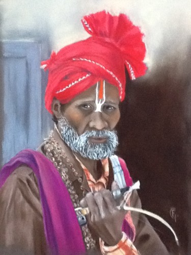 Drawing titled "Le sadhu de Mahabal…" by Francette Guittard, Original Artwork, Pastel