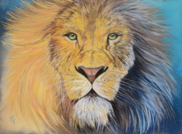Dessin intitulée "Lion en Majesté" par Francette Guittard, Œuvre d'art originale, Pastel
