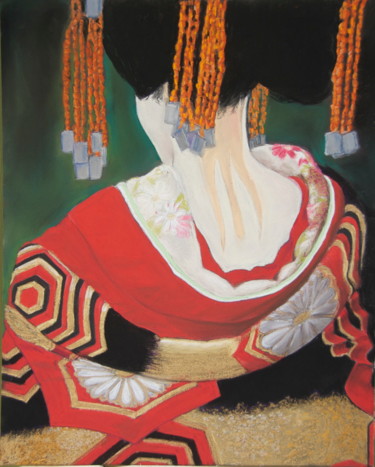 Dessin intitulée "Geisha" par Francette Guittard, Œuvre d'art originale, Pastel