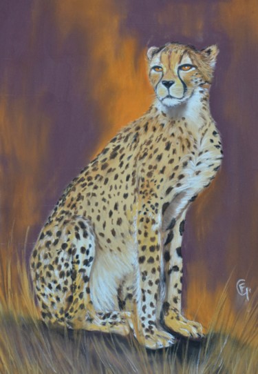 Dessin intitulée "Guépard" par Francette Guittard, Œuvre d'art originale, Pastel