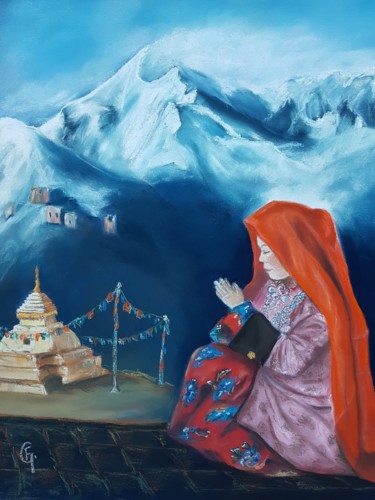 Dessin intitulée "Nanda Devi" par Francette Guittard, Œuvre d'art originale, Pastel