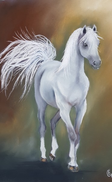 Drawing titled "Petit cheval gris" by Francette Guittard, Original Artwork, Pastel