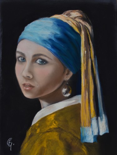 Painting titled ""Ma" jeune fille à…" by Francette Guittard, Original Artwork, Pastel Mounted on Cardboard