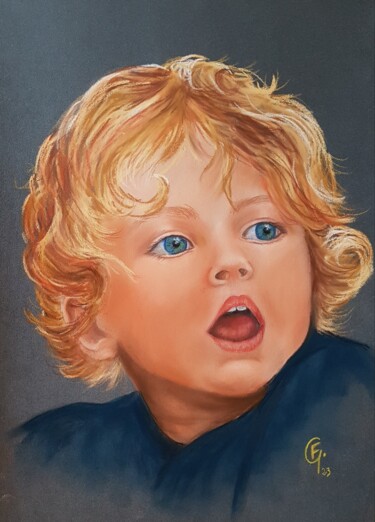 Drawing titled "Petit ange blond" by Francette Guittard, Original Artwork, Pastel