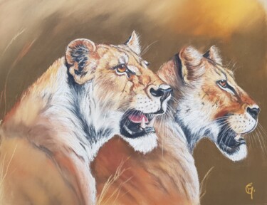 Dibujo titulada "Les Deux Soeurs" por Francette Guittard, Obra de arte original, Pastel Montado en Plexiglás