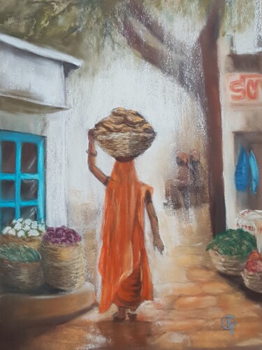 Drawing titled "Lumière matinale" by Francette Guittard, Original Artwork, Pastel Mounted on Cardboard
