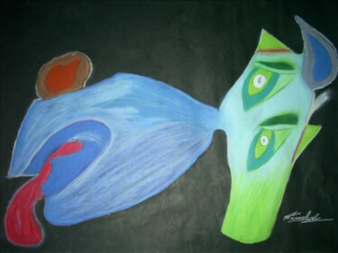 Painting titled "DOG HEAD THREE EARS…" by Franchelor, Original Artwork, Pastel