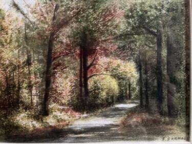 Painting titled "Sous-bois" by Francine Darnaud, Original Artwork, Watercolor Mounted on Cardboard