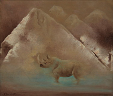 Peinture intitulée "Rhinocéros" par Francine Saugey, Œuvre d'art originale