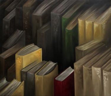 Ζωγραφική με τίτλο "Bibliothèque" από Francine Saugey, Αυθεντικά έργα τέχνης
