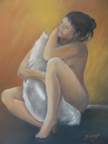 Peinture intitulée "Nu à l'Oreiller" par Franye, Œuvre d'art originale, Pastel