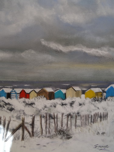 Peinture intitulée "Cabane en neige" par Franye, Œuvre d'art originale, Pastel