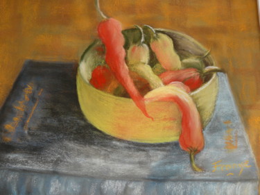 Peinture intitulée "Piments de mon jard…" par Franye, Œuvre d'art originale, Pastel
