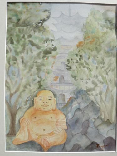 Peinture intitulée "Bouddha qui rit" par Franye, Œuvre d'art originale, Aquarelle