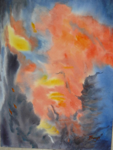 Peinture intitulée "Volcan" par Franye, Œuvre d'art originale, Aquarelle