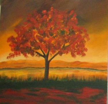 Peinture intitulée "arbre-rouge.jpg" par Francine Georget, Œuvre d'art originale, Huile