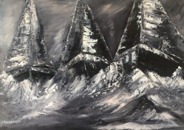 Painting titled "Temps gris" by Normand, Original Artwork, Oil Mounted on Wood Stretcher frame