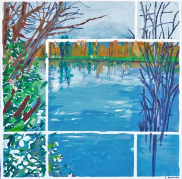 Peinture intitulée "Reflets sur l'étang" par Francine Rosenwald : Parcours Artistique, Œuvre d'art originale, Huile