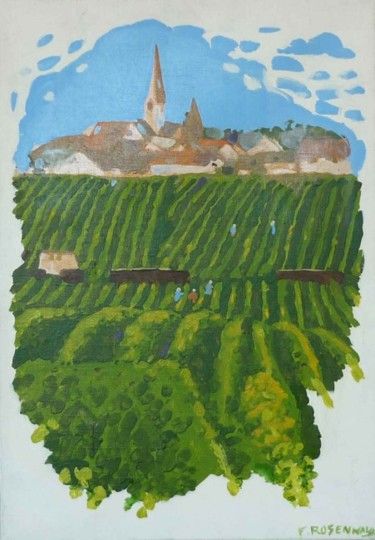 Painting titled "Dans les vignes" by Francine Rosenwald : Parcours Artistique, Original Artwork