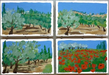 Peinture intitulée "4 mini oliviers" par Francine Rosenwald : Parcours Artistique, Œuvre d'art originale