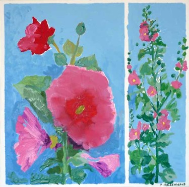 Картина под названием "Trois roses trémièr…" - Francine Rosenwald : Parcours Artistique, Подлинное произведение искусства
