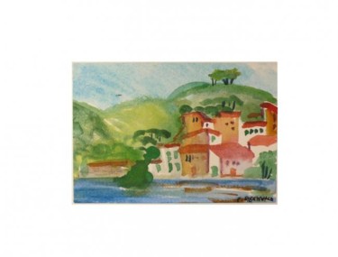 Painting titled "Le village" by Francine Rosenwald : Parcours Artistique, Original Artwork