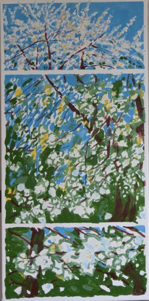 Peinture intitulée "cerisier-en-fleurs.…" par Francine Rosenwald : Parcours Artistique, Œuvre d'art originale