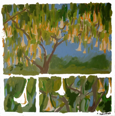 Peinture intitulée "l'arbre aux daturas" par Francine Rosenwald : Parcours Artistique, Œuvre d'art originale