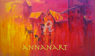 Painting titled "Hot Day 40.2"x24"" by Francis Annan Affotey, Original Artwork