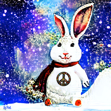 Peaceful rabbit fighting for happyness Arts numériques intitulée "Peaceful rabbit fig…" par Dj Pixl, Œuvre d'art originale, Peinture numérique