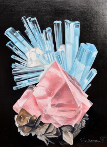 Peinture intitulée "Aigue marine et flu…" par Francis Fustinoni, Œuvre d'art originale, Huile