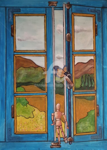 Painting titled "L'espoir d'une nouv…" by Huertas, Original Artwork, Oil Mounted on Wood Panel