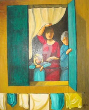 Peinture intitulée "Les trois génératio…" par Huertas, Œuvre d'art originale, Huile