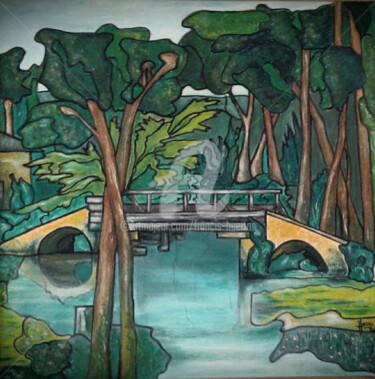 Pittura intitolato "Pont de Maincy: ins…" da Huertas, Opera d'arte originale, Olio